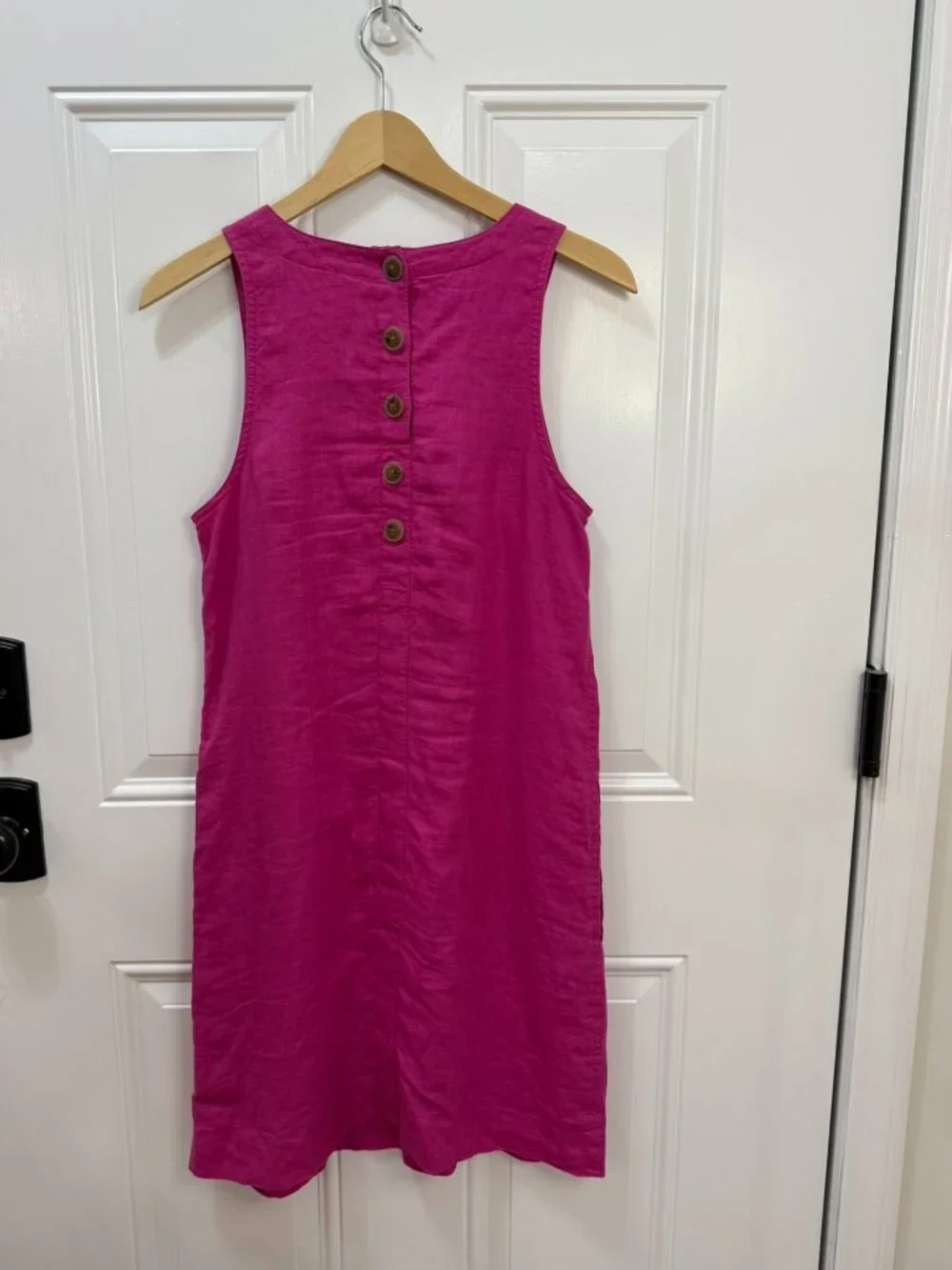 J.Crew 100% Linen Button-Back Shift Dress Fuchsia Pink Pockets Size XS